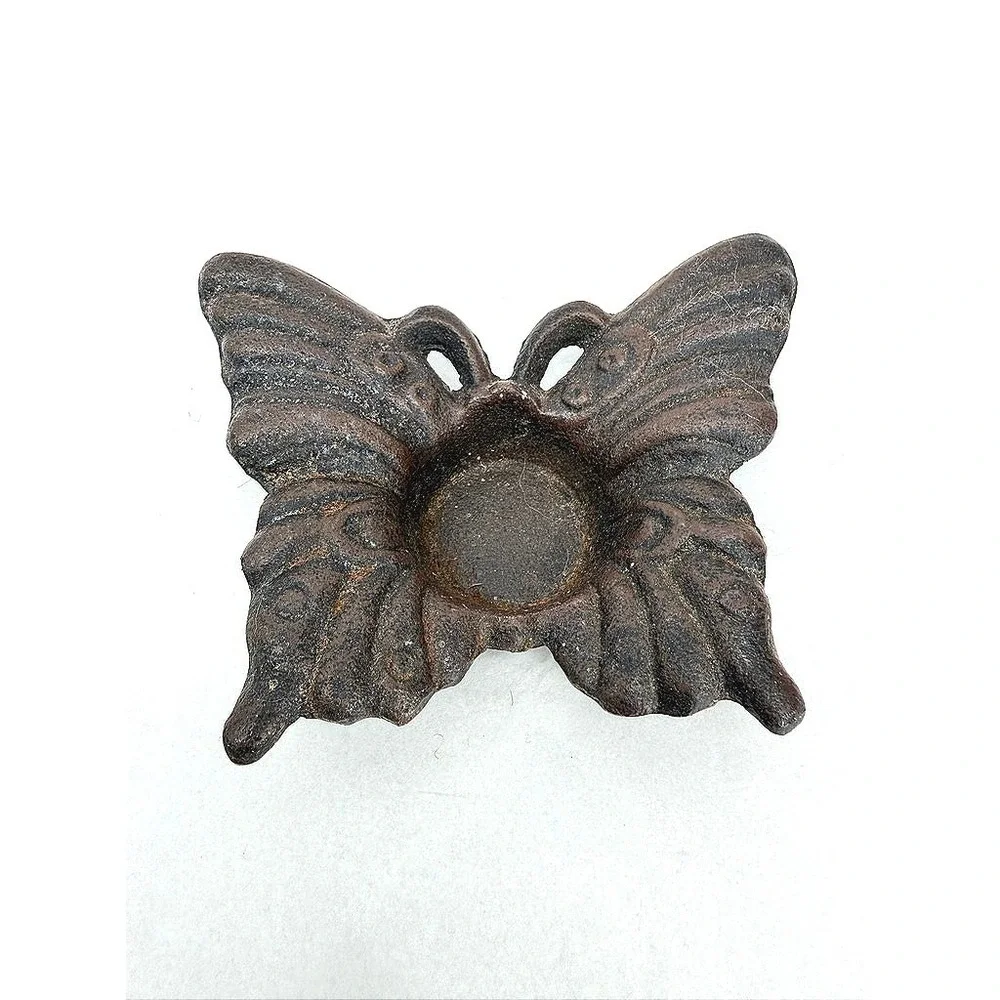 Cast Iron Butterfly Shaped Votive Candle Holder Rustic Primitive Nature Decor